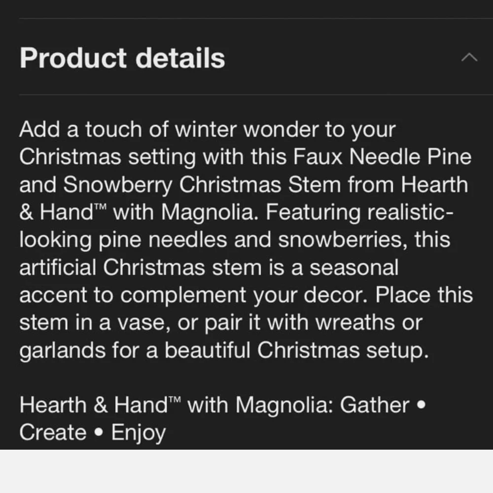 NWT 25” Hearth&Hand Faux Long Pine Needle and Snowberry stems